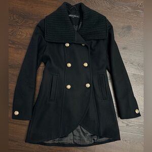 Kenneth Cole New York Black Wool coat with Gold Buttons
